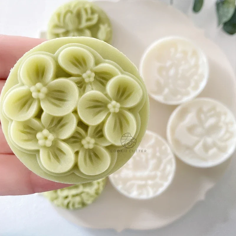 Moule à gâteau de lune rond en forme de fleur, style pastChevchinois, pression à la main 3D, outils 