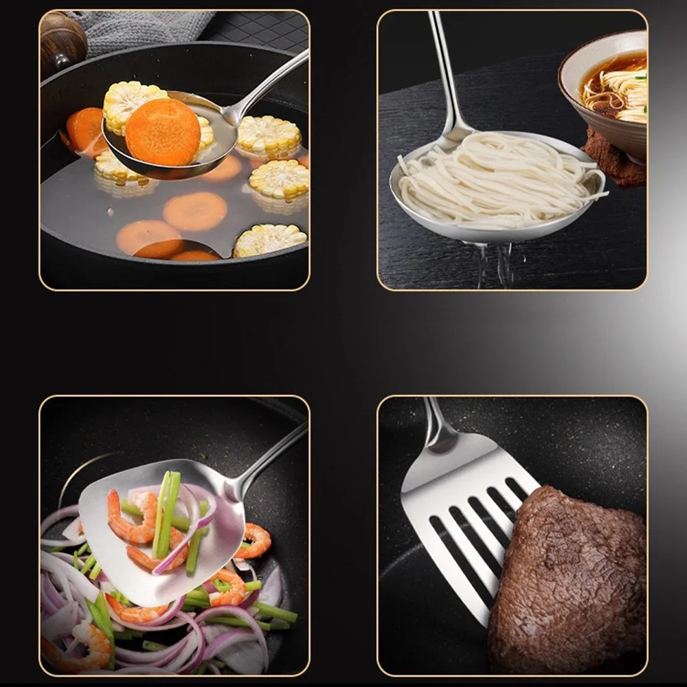 Spatule cuillère en acier inoxydable, manche en bois, pelle de cuisson, louche, ustensiles de cuisin