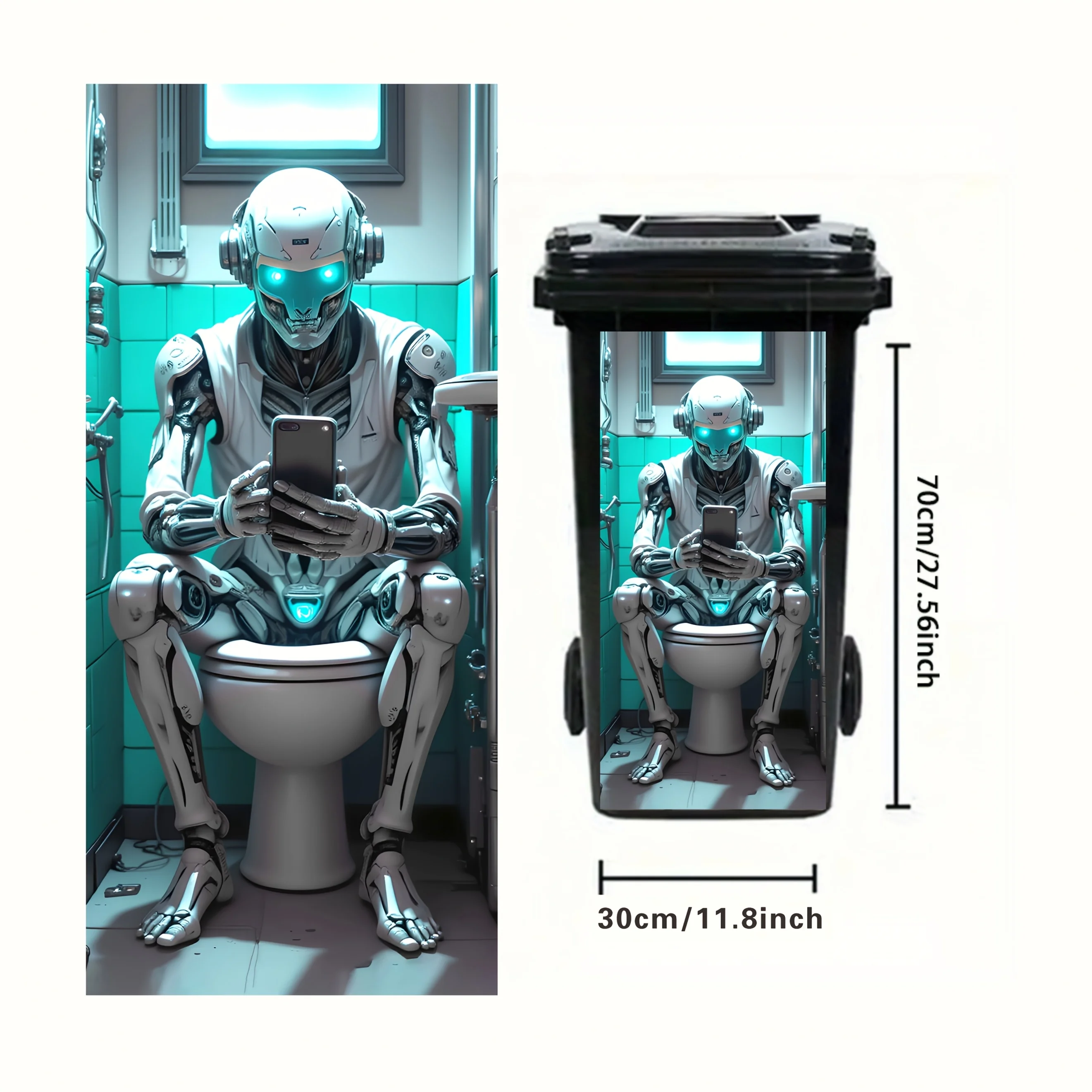 Autocollant de poubelle Robot crâne, 1 pouce, 11.81x27.56 pouces, autocollant auto-adhésif en PVC, d