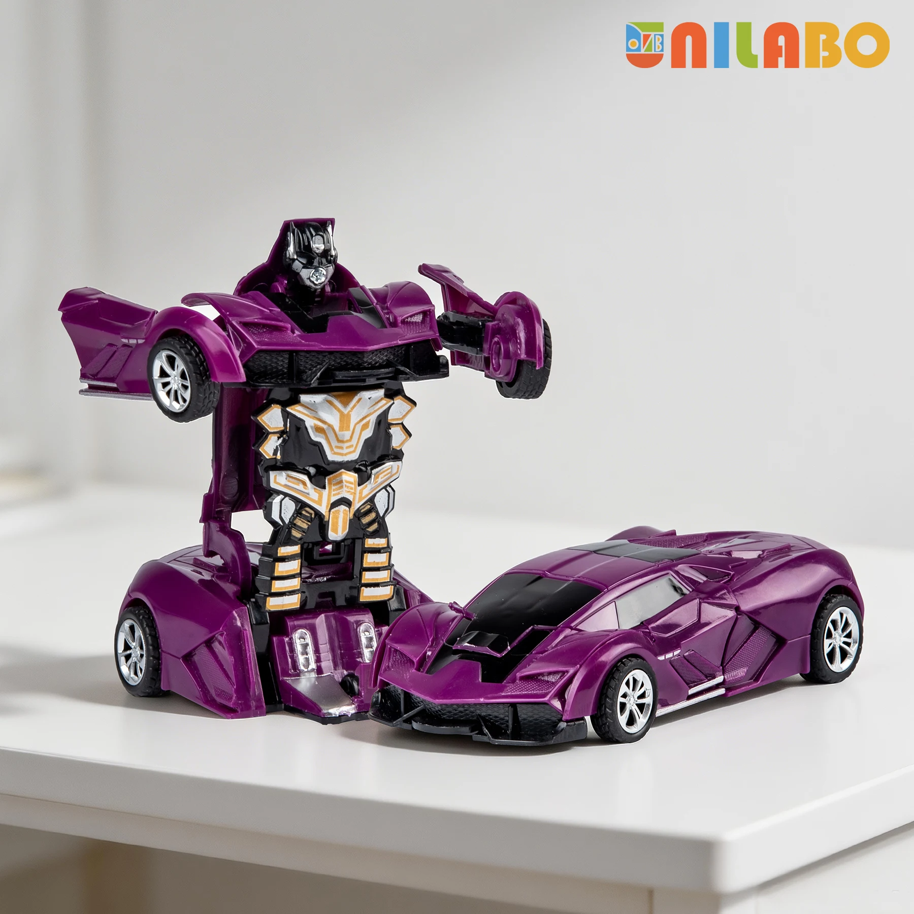Voiture Robot Jouet pour Enfants - Véhicule de Police Transformable 2-en-1 à Inertie et à Impact, Jo