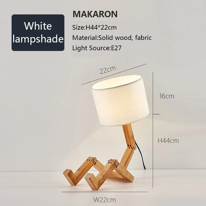 Lampe de Table en bois en forme de Robot E27, support de lampe 110-240V, tissu moderne, lampe de Tab