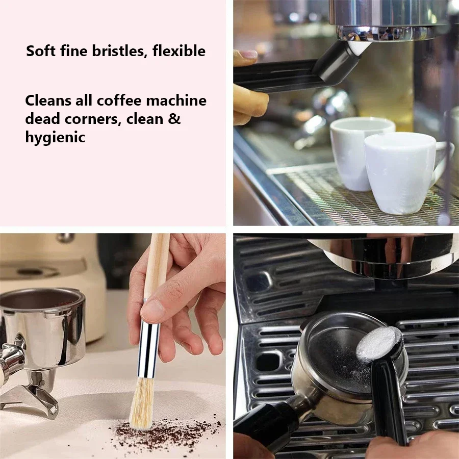 Ensemble de 5 brosses à expresso - Brosse de nettoyage en bois pour moulin à café et machine à expre