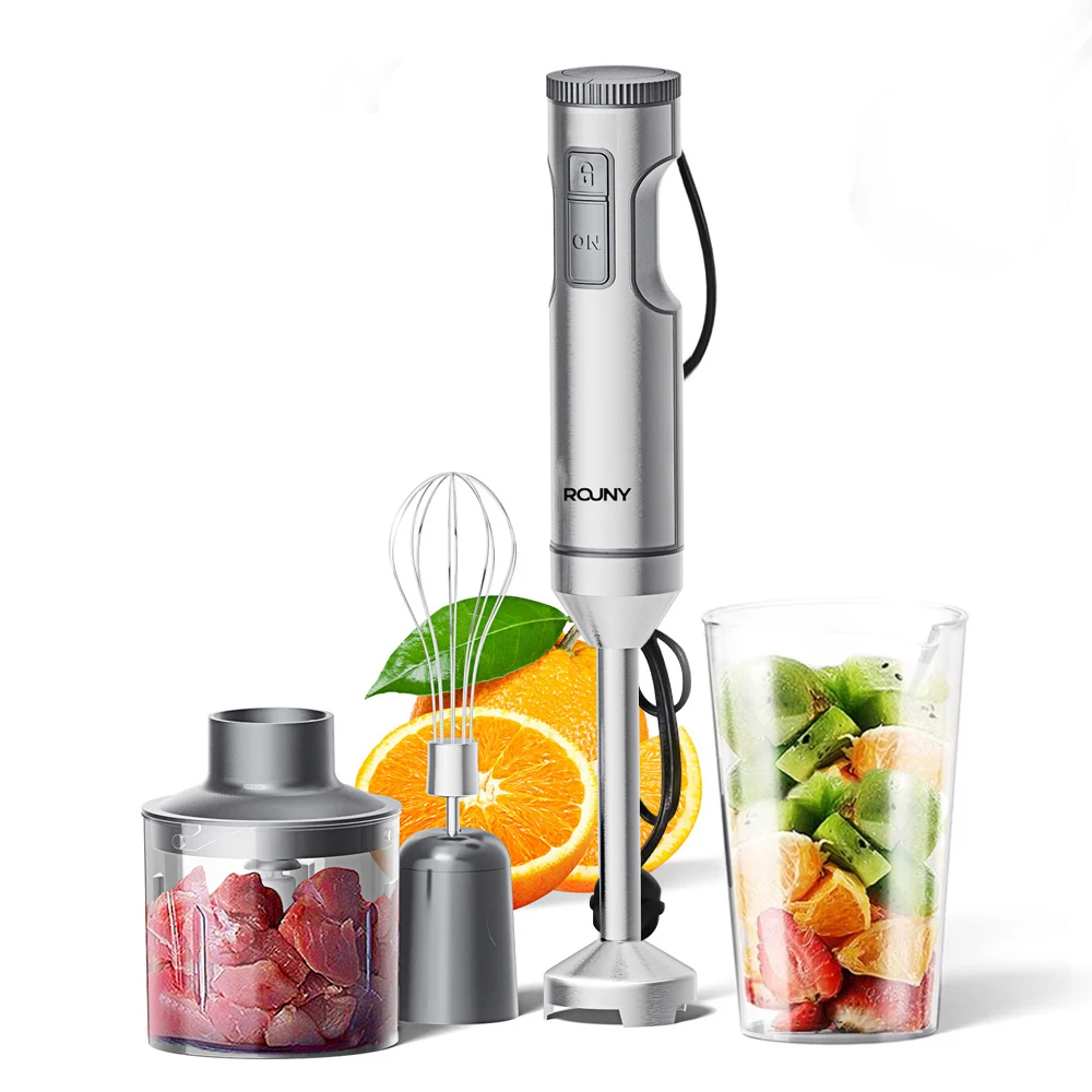 Mixeur Plongeant Puissant 4-en-1, Batteur Manuel en Acier Inoxydable, Bol de Mélange 700ml, Hachoir