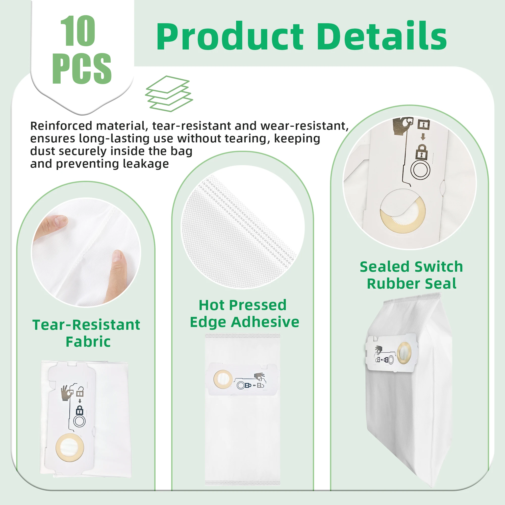 Paquet de 10 pour sac d'aspirateur Festool 204308 CT compatible avec Festool CT MINI, CT MINI I, CT