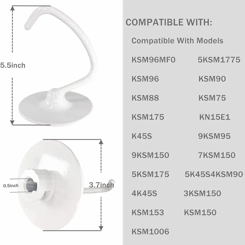 Crochet à pâte revêtu KitchenAid, compatible avec les mélangeurs sur socle K45dh KitchenAid KSM90, K