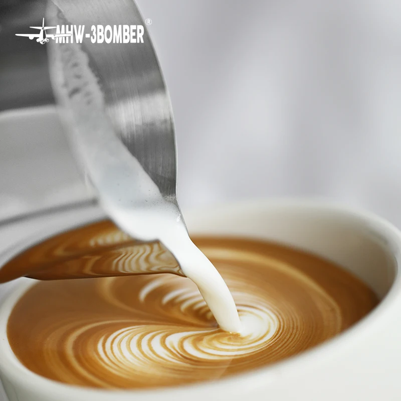 MHW-3BOMBER 350ml 450ml Pichet à lait turbo pour mousse et vapeur, Pichet professionnel pour mousse