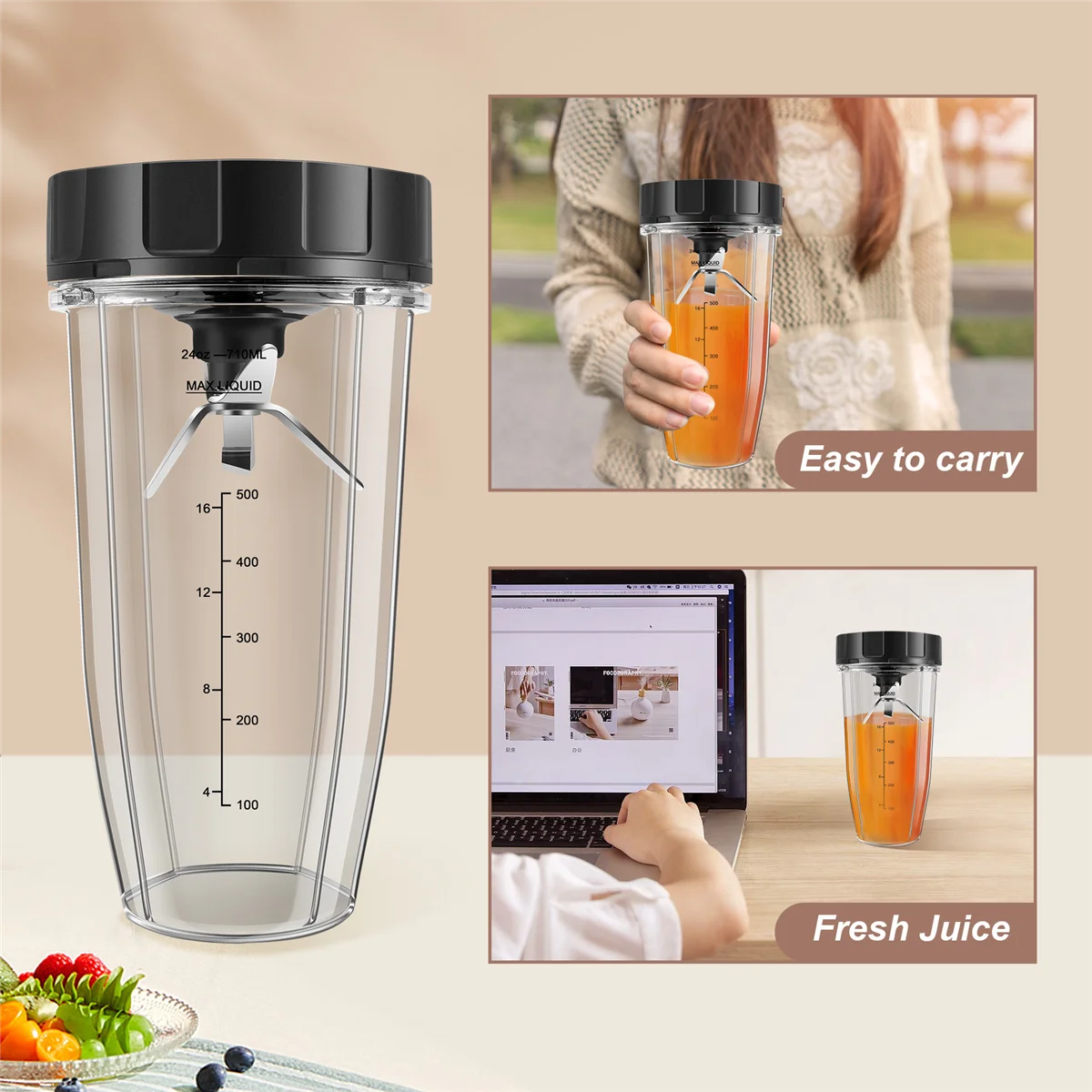 Pièces de rechange pour blender Ninja, 24Oz Cup 7 Fins Extracteur Lame, pour Nutri Ninja Auto IQ BN8
