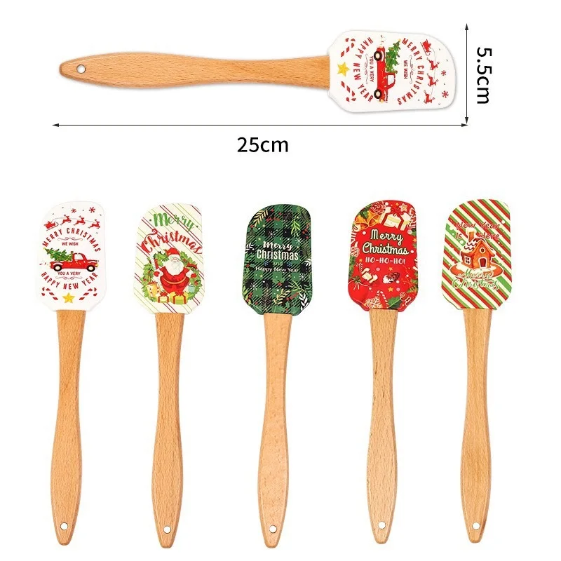 Spatule de Noël en silicone avec manche en bois – spécialement conçue pour les gâteaux