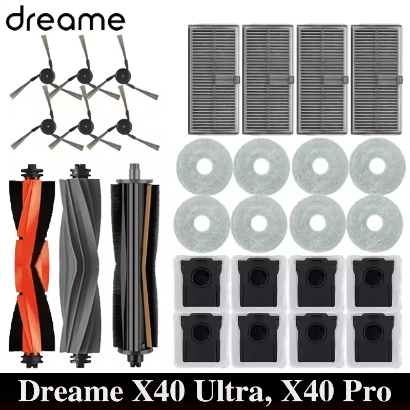 Accessoires pour aspirateur Robot Dreame L40 ultra / X40 Ultra, sacs à poussière, vadrouille, brosses latérales principales, tissus, filtres HEPA, pièces de rechange