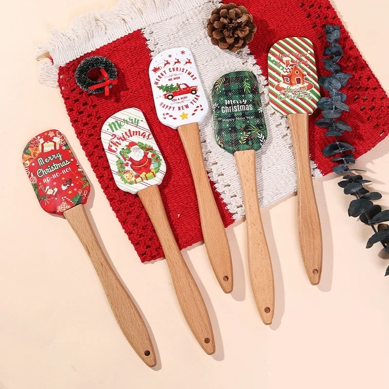 Spatule de Noël en silicone avec manche en bois – spécialement conçue pour les gâteaux