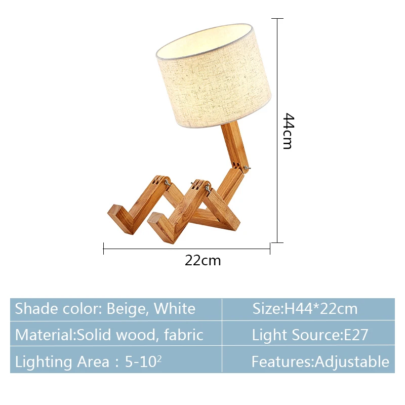 Lampe de Table en bois en forme de Robot E27, support de lampe 110-240V, tissu moderne, lampe de Table de bureau en bois, salon, étude intérieure, veilleuse