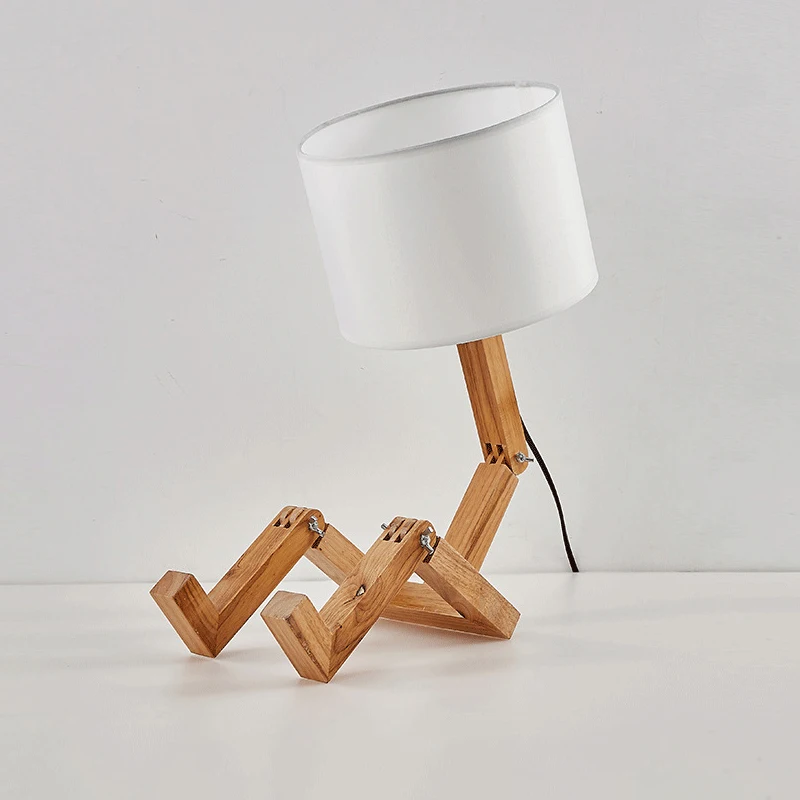 Lampe de Table en bois en forme de Robot E27, support de lampe 110-240V, tissu moderne, lampe de Table de bureau en bois, salon, étude intérieure, veilleuse