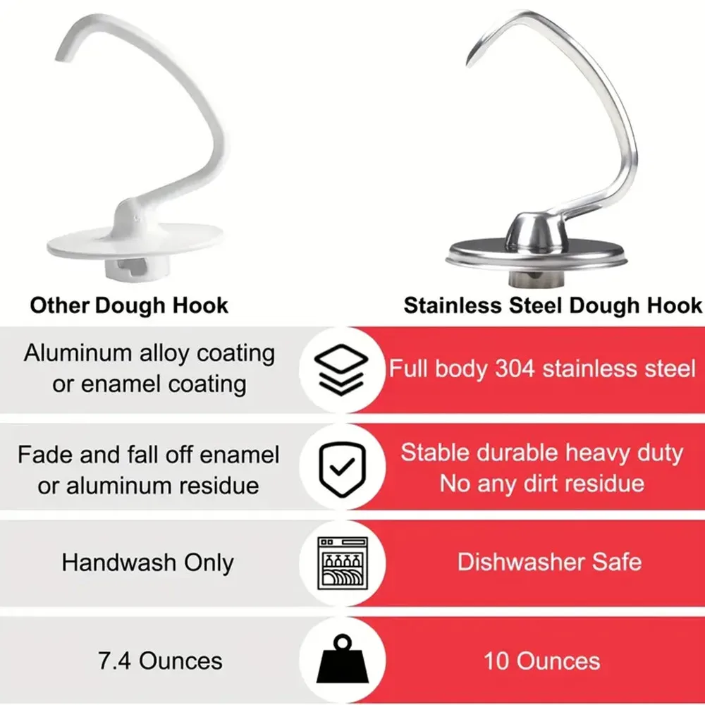 1 pièce d'accessoire de cuisine KitchenAid et crochet à pâte en acier inoxydable