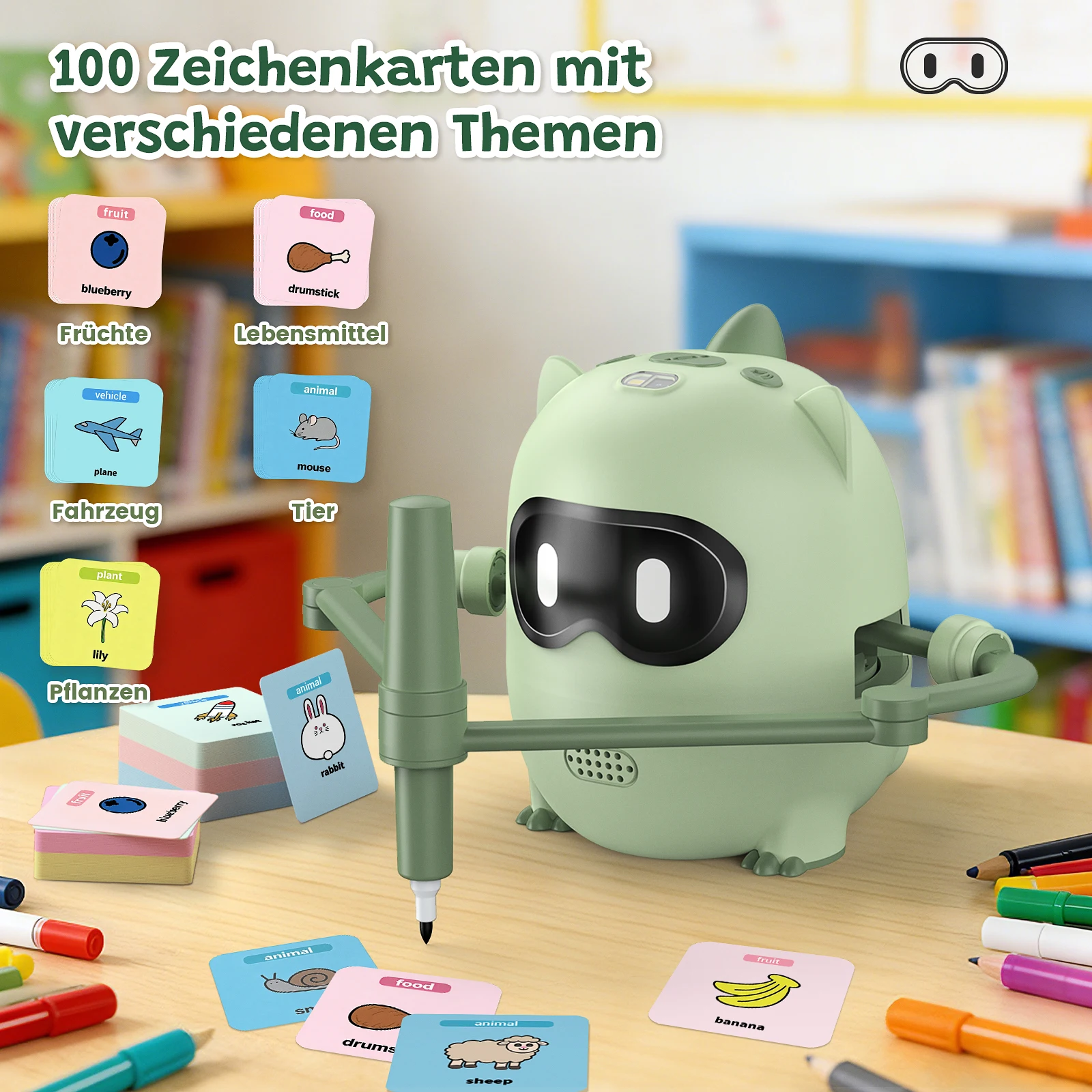 Robot de Dessin Intelligent IA Éducatif Précoce Interactif pour Enfants, Éveil Artistique Automatique avec 100 Cartes de Peinture et Interaction Musicale