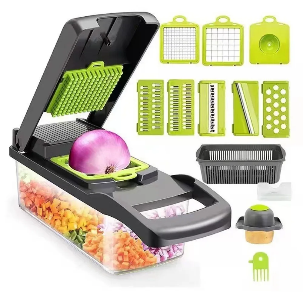 Hachoir à légumes multifonctionnel 16/25 en 1 avec poignée, râpe à aliments, trancheuse et coupe-légumes, ustensile de cuisine