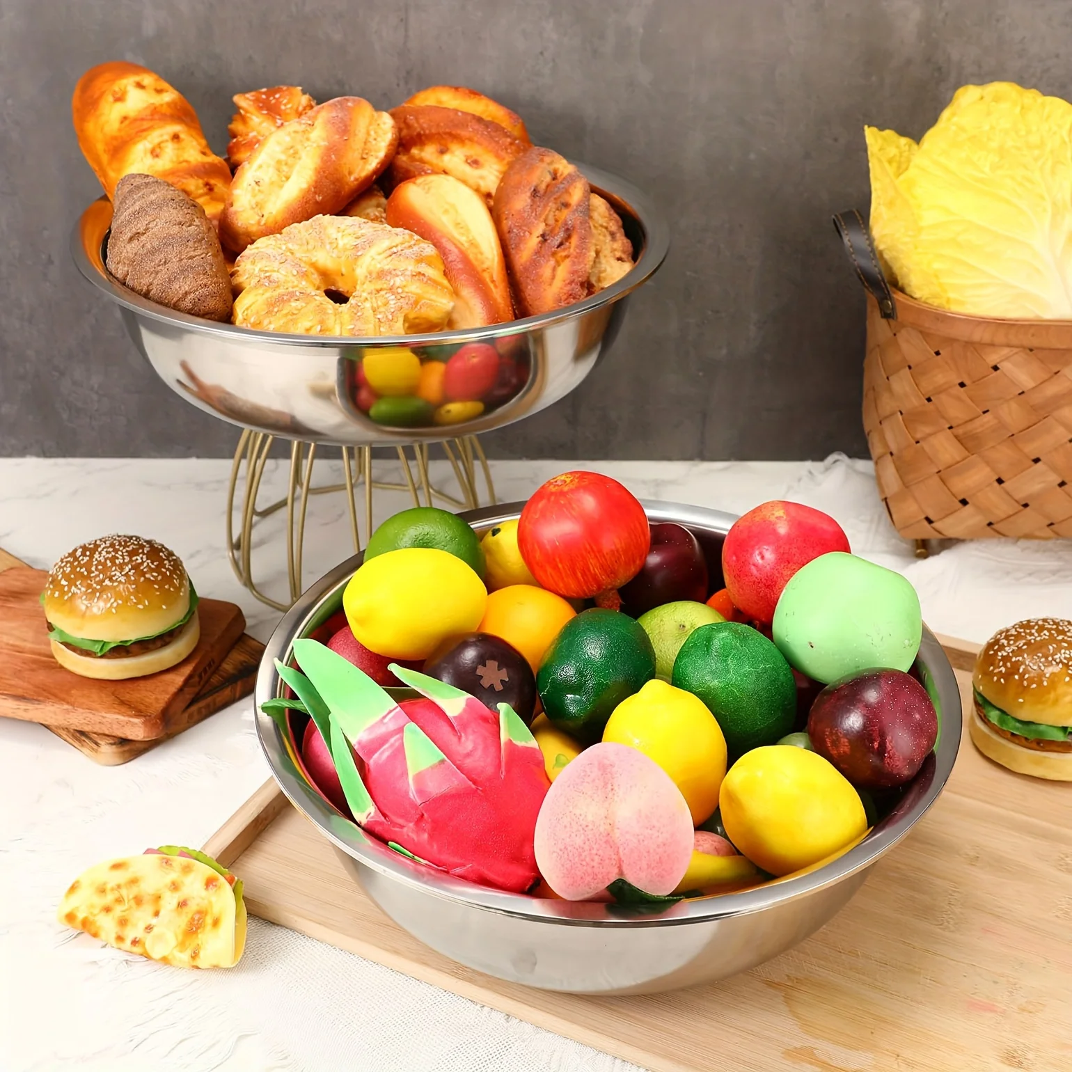 Grand bol à mélanger multifonctionnel en acier inoxydable – Parfait pour les ingrédients de pâte
