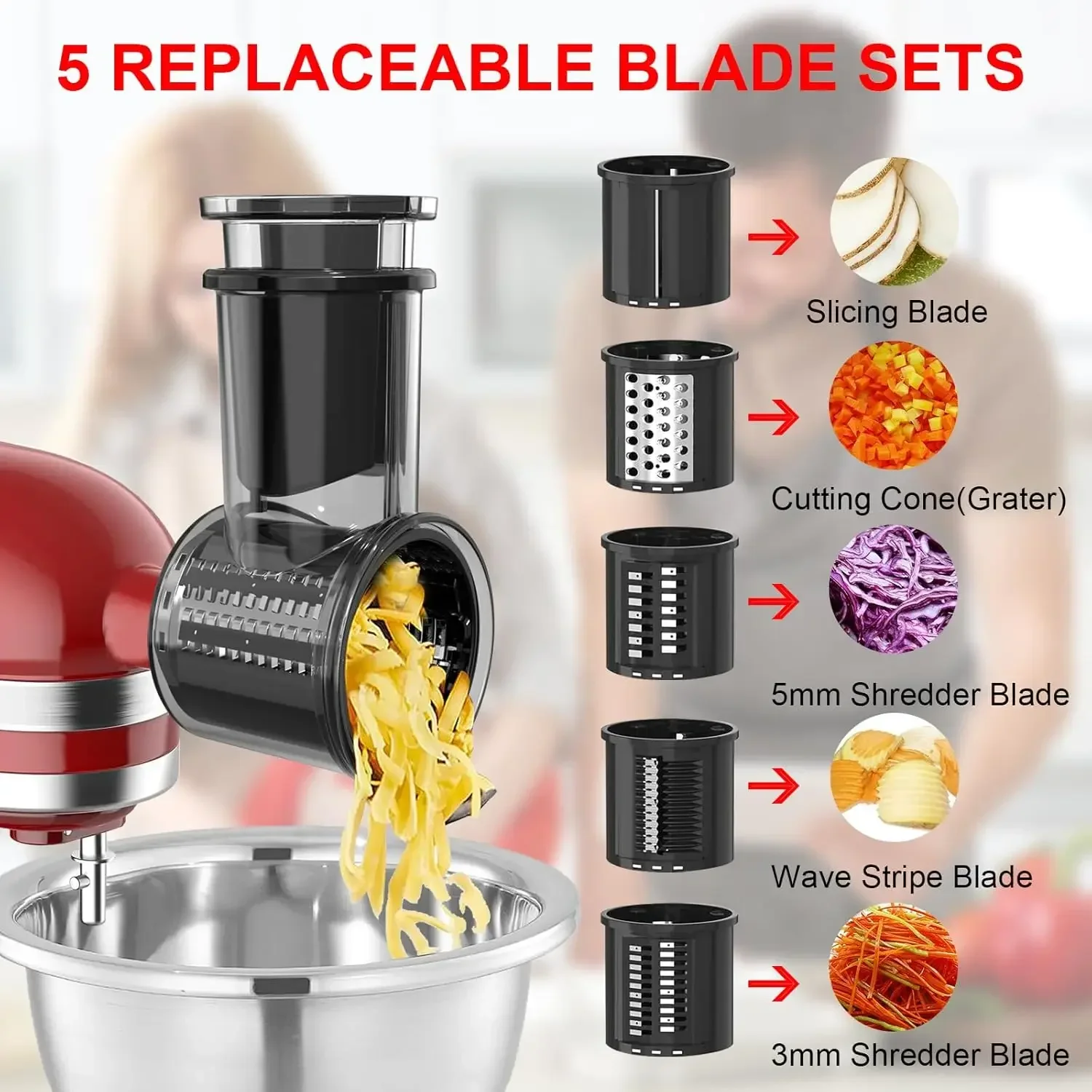 Accessoire de broyeur de trancheuse pour batteur sur socle KitchenAid avec 5 lames