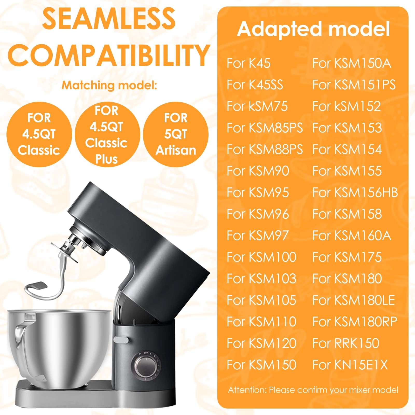 Bol mélangeur en acier inoxydable pour KitchenAid Artisan & Classic Series 4.5-5 QT