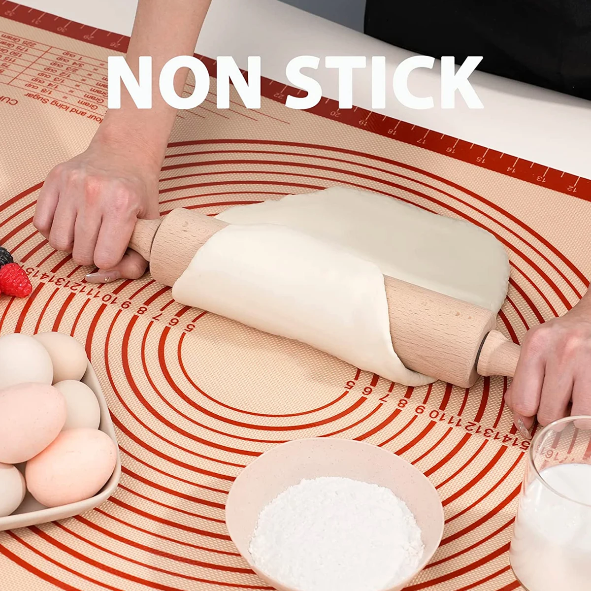 Tapis à pâtisserie en Silicone 60x40cm, 0.7mm d'épaisseur, tapis à rouler la pâte antiadhésif avec Guide de mesures, feuille de cuisson sûre au four