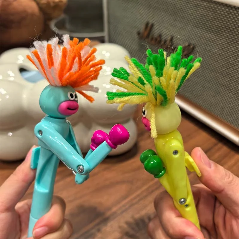 Stylo robot de boxe / Stylo accessoire pour cheveux en peluche avec bras de frappe, stylo de signature portable de dessin animé, idéal pour le bureau et la maison