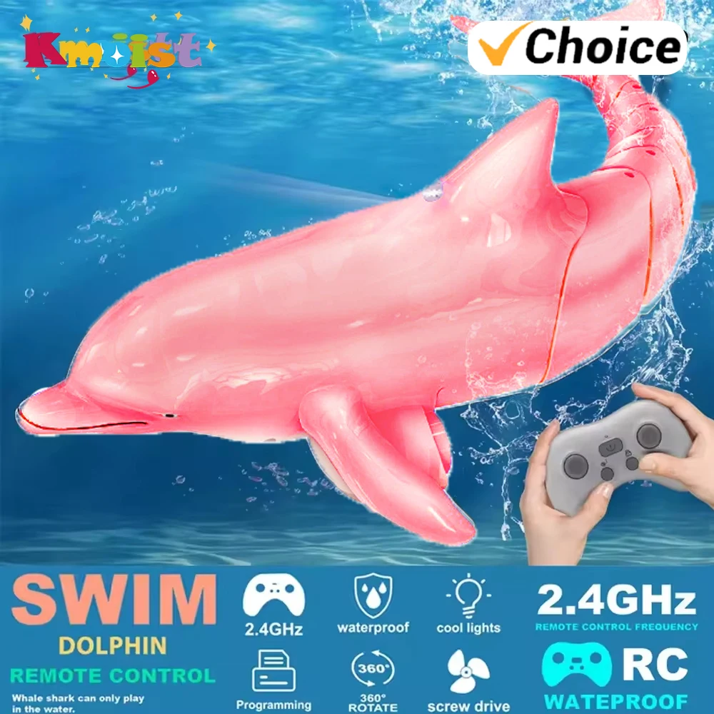 Jouet de poisson dauphin Rc 2.4G, piscine d'eau légère, électrique, étanche, télécommande, jouets animaux de natation pour garçons, cadeau de noël pour enfants