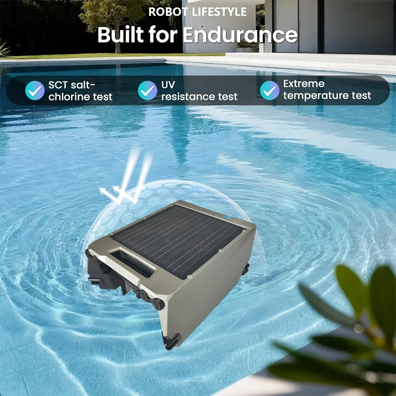 Robot Skimmer S002A, robot de piscine solaire sans fil avec batterie 5200mAh, autonomie de 20h, filtration de précision 220μm, panneau solaire 12W