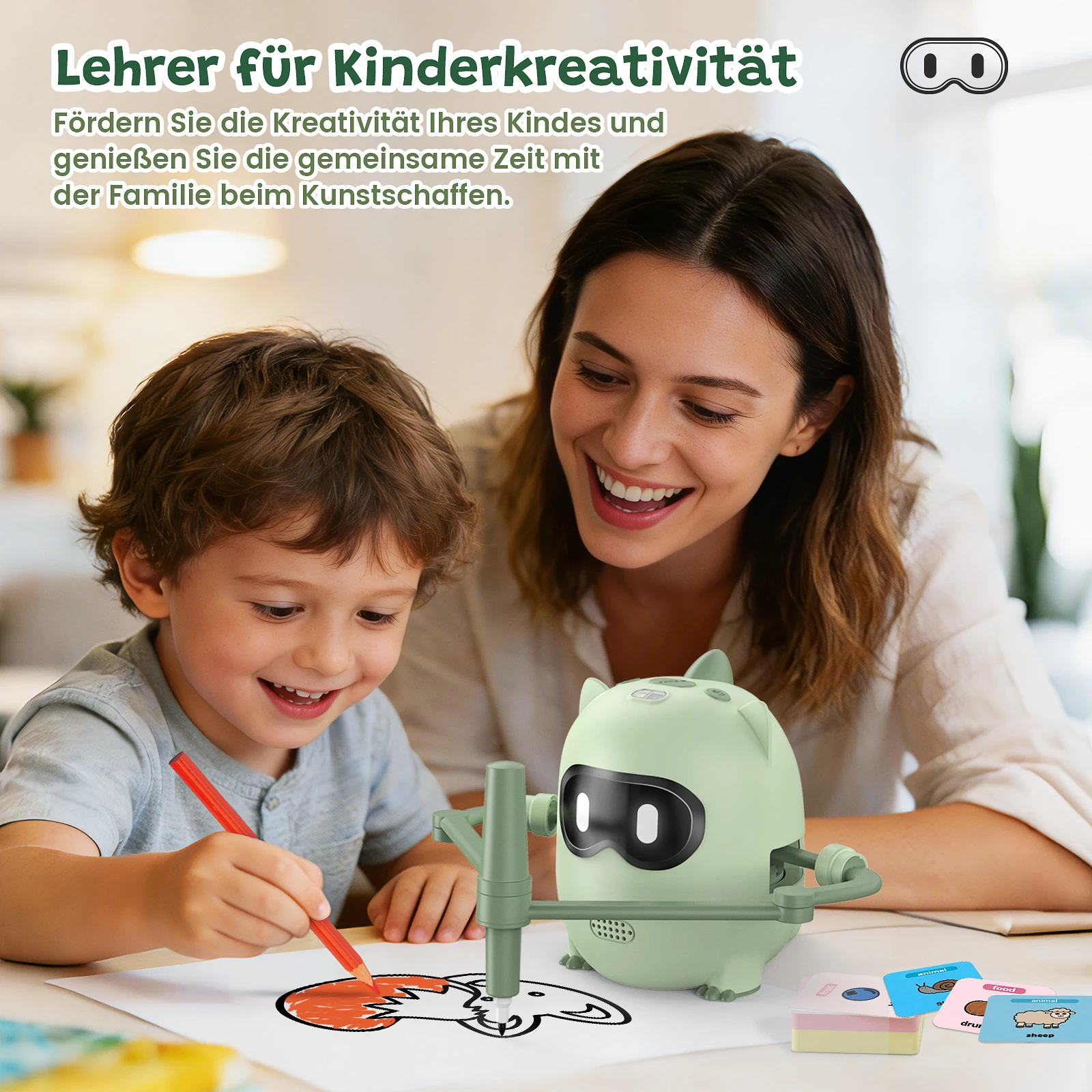 Robot de Dessin Intelligent IA Éducatif Précoce Interactif pour Enfants, Éveil Artistique Automatique avec 100 Cartes de Peinture et Interaction Musicale