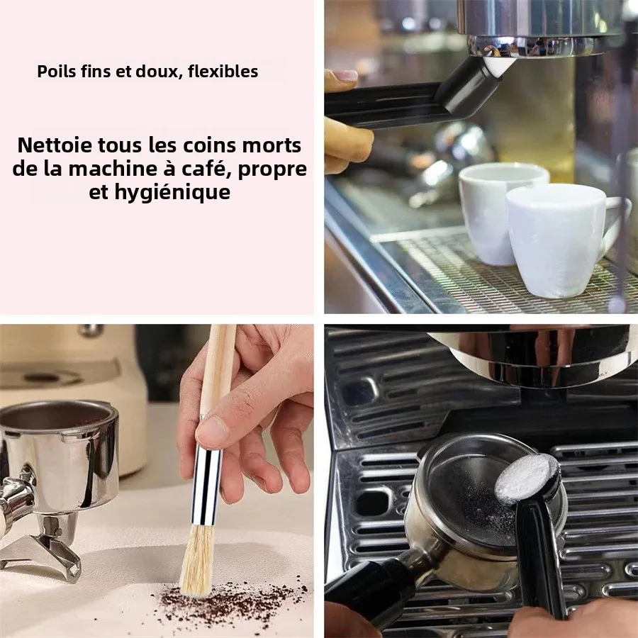 Ensemble de 5 brosses à expresso - Brosse de nettoyage en bois pour moulin à café et machine