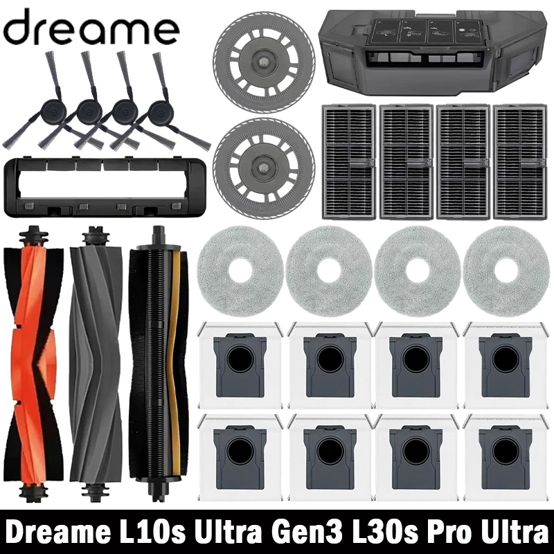 Pièces détachées pour robot aspirateur Dreame L10s Ultra Gen 3 / RLL53SE : brosses principales et latérales, chiffons de nettoyage, filtres HEPA, sacs à poussière, accessoires