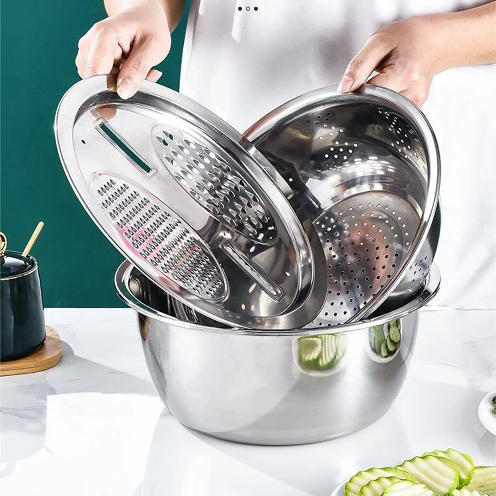 Ensemble de bols mélangeurs multifonctionnels en acier inoxydable pour légumes