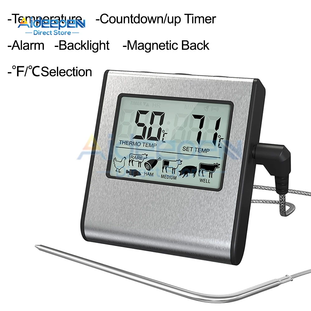 Thermomètre de Chef numérique, thermomètre de gril de cuisson de pâtisserie pour four ° C/ ° Thermomètre pour barbecue à viande de cuisine LCD à conversion F 0-300 ℃
