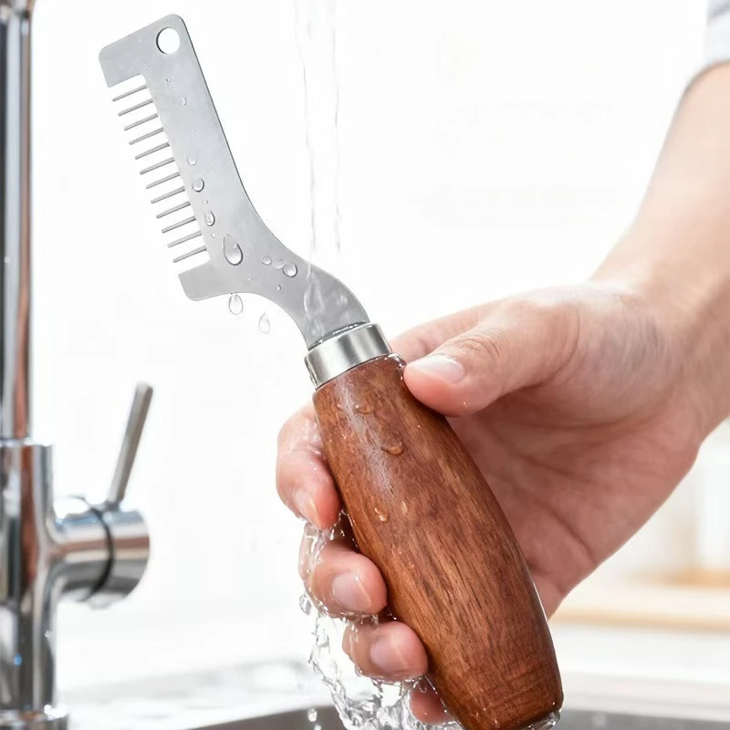 Coupe-échalotes en acier inoxydable avec manche en bois