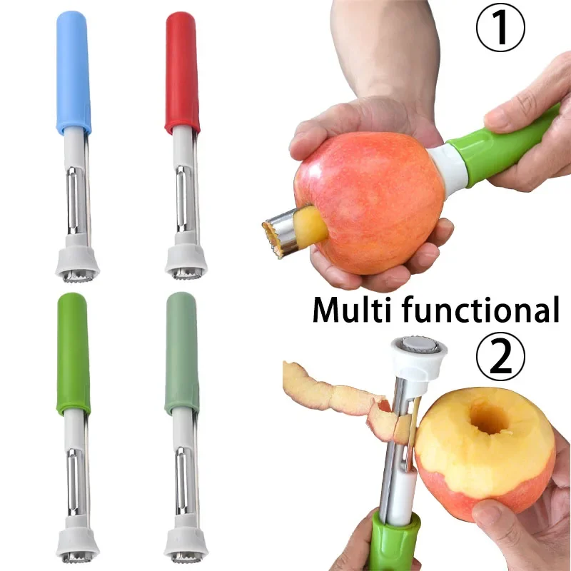 Nouvel éplucheur d'extracteur de fruits évolutif en acier inoxydable avec poignée antidérapante verte rouge bleue outils de carottage de poire de pomme de cuisine