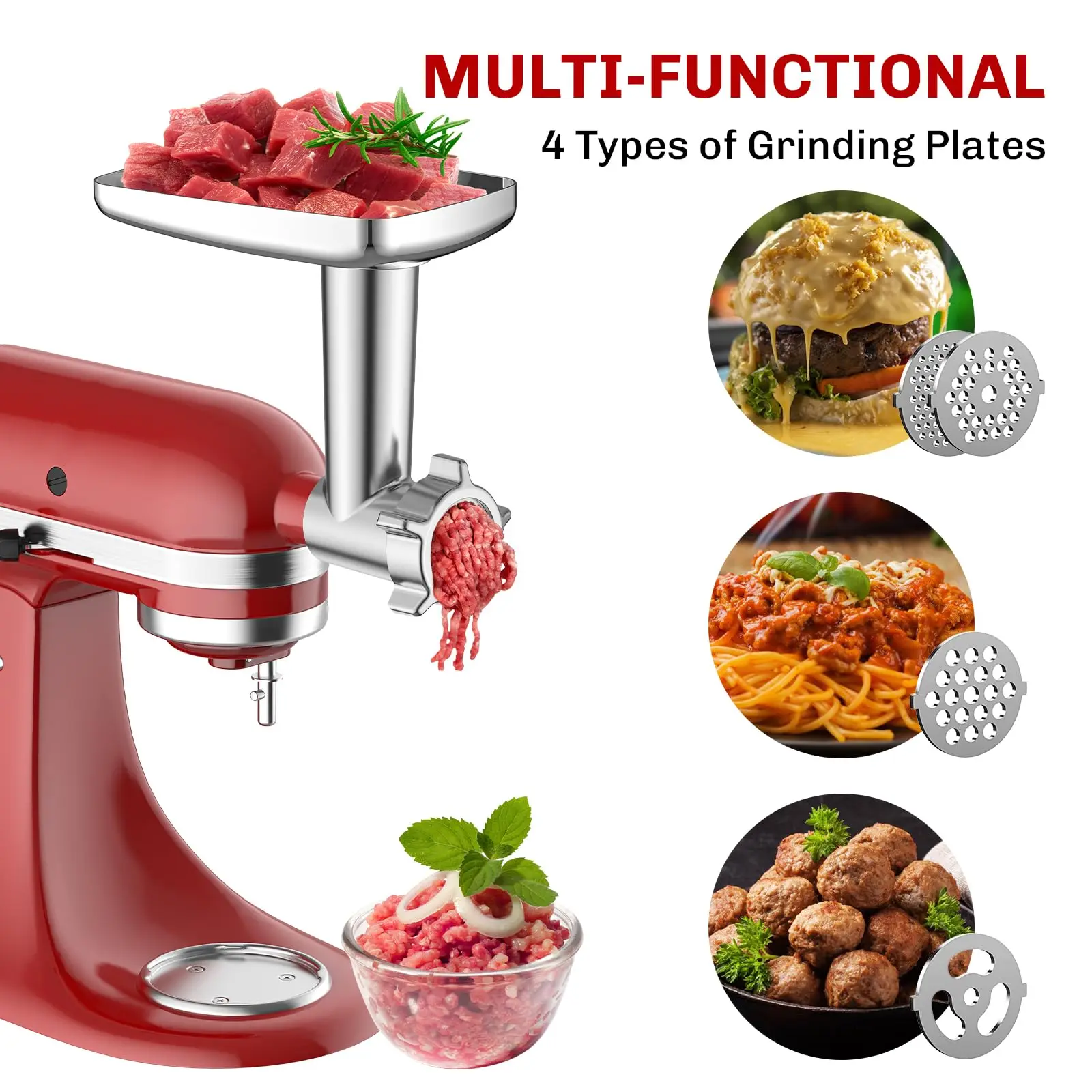 Accessoire de hachoir à viande en métal Gvode pour batteur sur socle KitchenAid avec 4 plaques de hachage