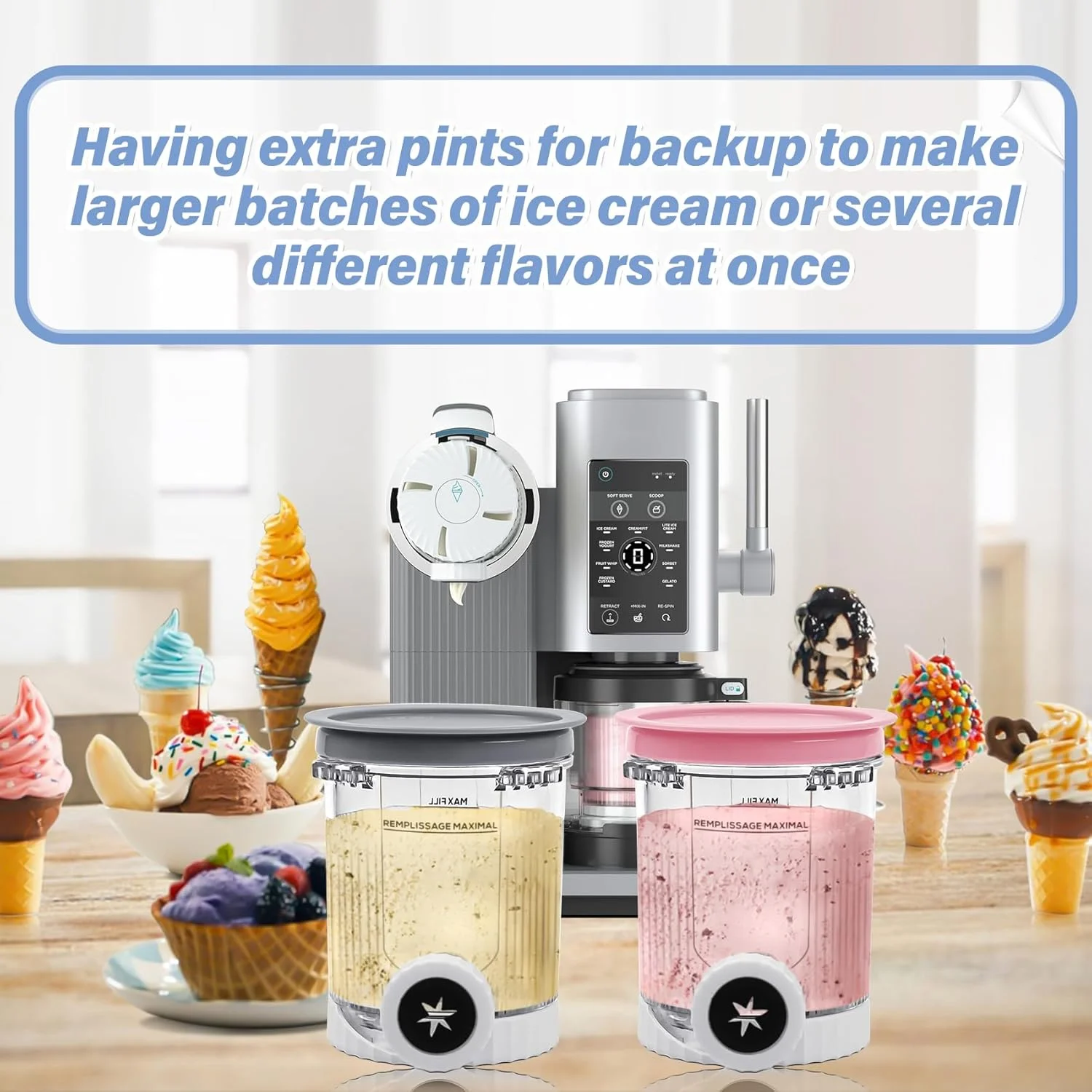 Contenants de remplacement Ninja Creami Swirl Pint avec couvercles assortis compatibles avec les machines à crème glacée