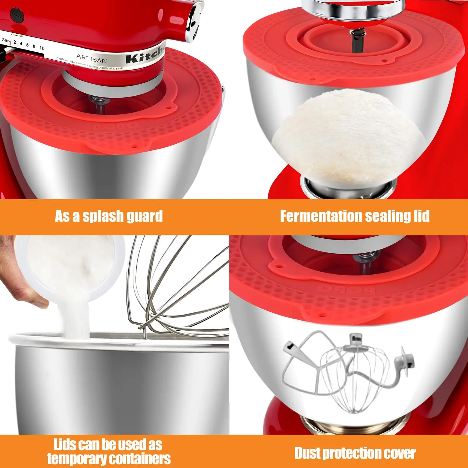 Couverture de bol en silicone pour mélangeurs sur socle inclinable de 4,5 à 5 quarts, avec couvercle de protection anti-éclaboussures, compatible avec KitchenAid, avec petit bol pliable