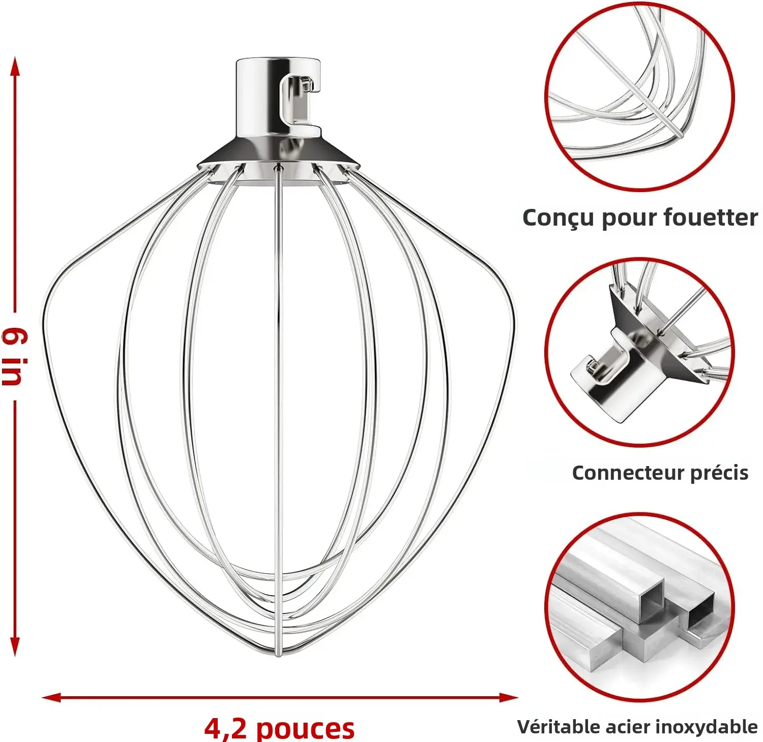 Accessoire de remplacement pour batteur à fil en acier inoxydable K45WW