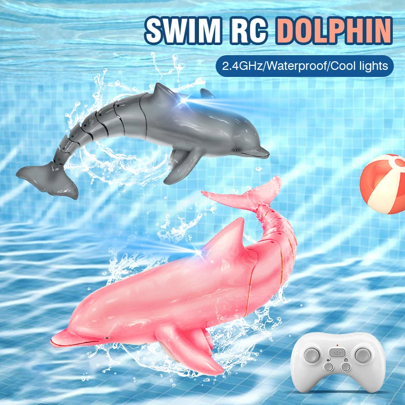 Jouet de poisson dauphin Rc 2.4G, piscine d'eau légère, électrique, étanche, télécommande, jouets animaux de natation pour garçons, cadeau de noël pour enfants