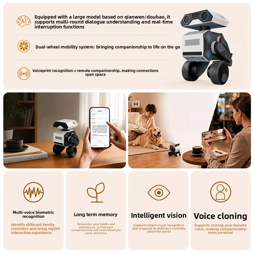 WYNDME 01 Pro Robot compagnon intelligent IA avec interaction vocale, reconnaissance d'empreintes vocales et surveillance à distance – Jouets IA