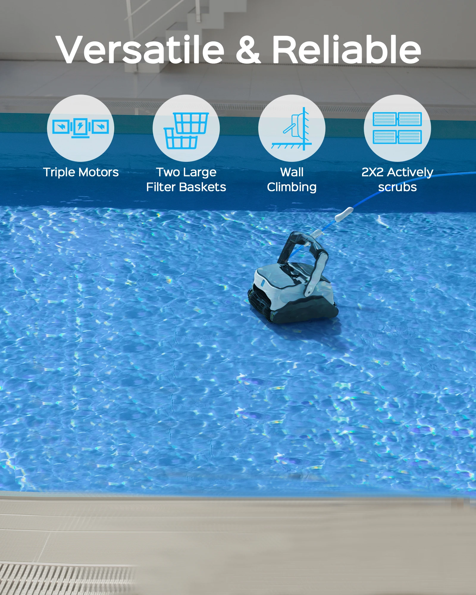 Aspirateur Robot pour Piscine Murale, Balai à Récurer pour l'annulation, Câble Flottant de 15m, Haute Aspiration