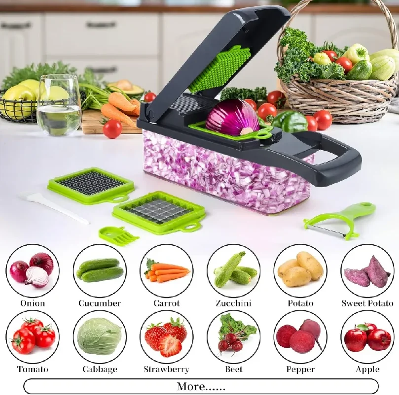 Hachoir à légumes multifonctionnel 16/25 en 1 avec poignée, râpe à aliments, trancheuse et coupe-légumes, ustensile de cuisine
