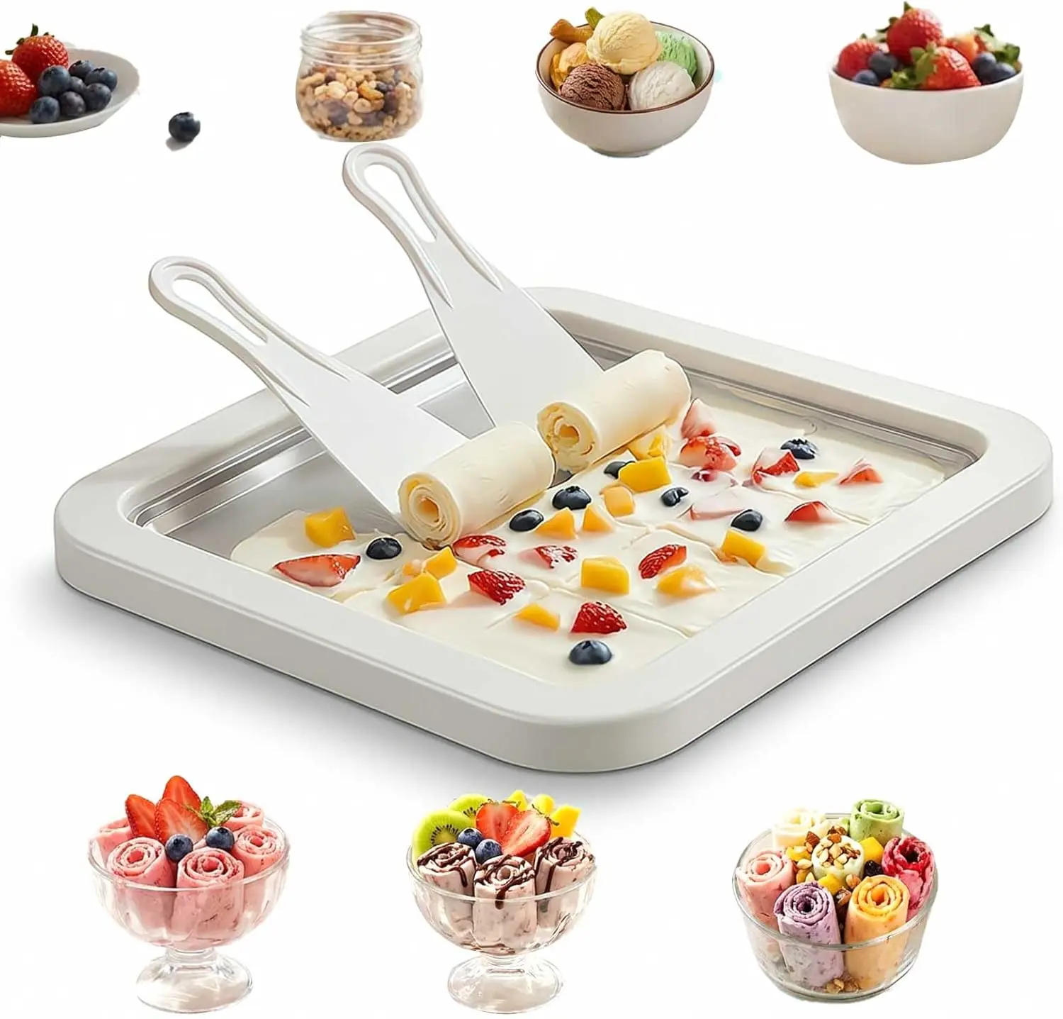 Machine à glace roulée instantanée pour la maison avec 2 spatules, pour sorbet et yaourt glacé DIY, machine à glace pilée