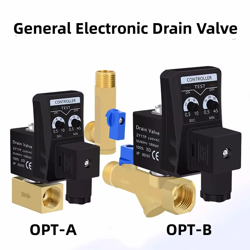 Vanne de vidange électronique pour compresseur d'air, contrôleur de minuterie automatique pour réservoir de stockage d'air, électrovanne G1/2, décharge de pompe à air OPT