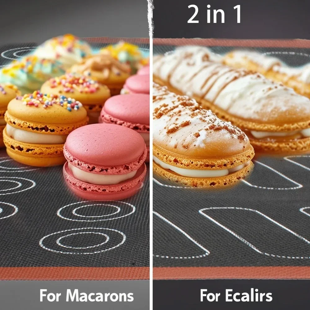 Tapis de cuisson antiadhésif en Silicone, 30x40cm, impression double face dans un macaron, feuille perforée pour four à pâtisserie, gâteau
