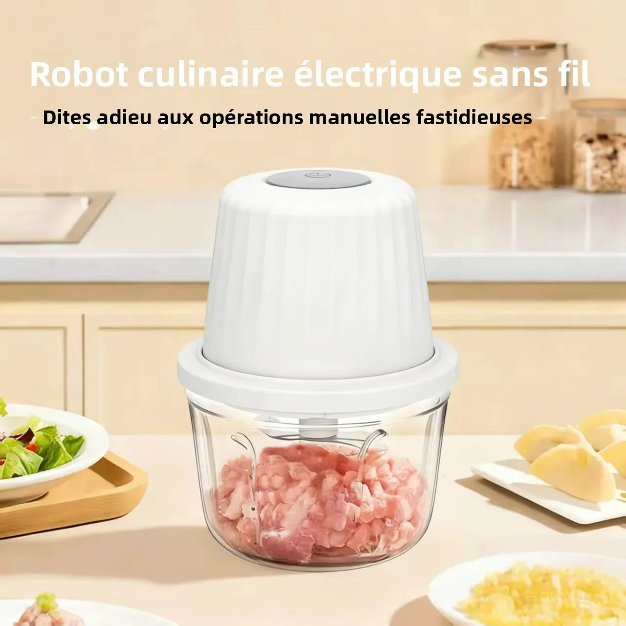 Hachoir à ail électrique portable 400ML avec 6 lames - Mini