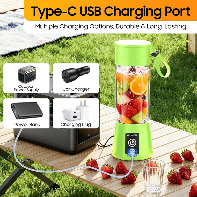 Mixeur de jus domestique 380 ml, mini-presse-agrumes électrique rechargeable par USB, mixeur de smoothies, mixeur de milk-shakes, mixeur portable pour pique-nique en plein air