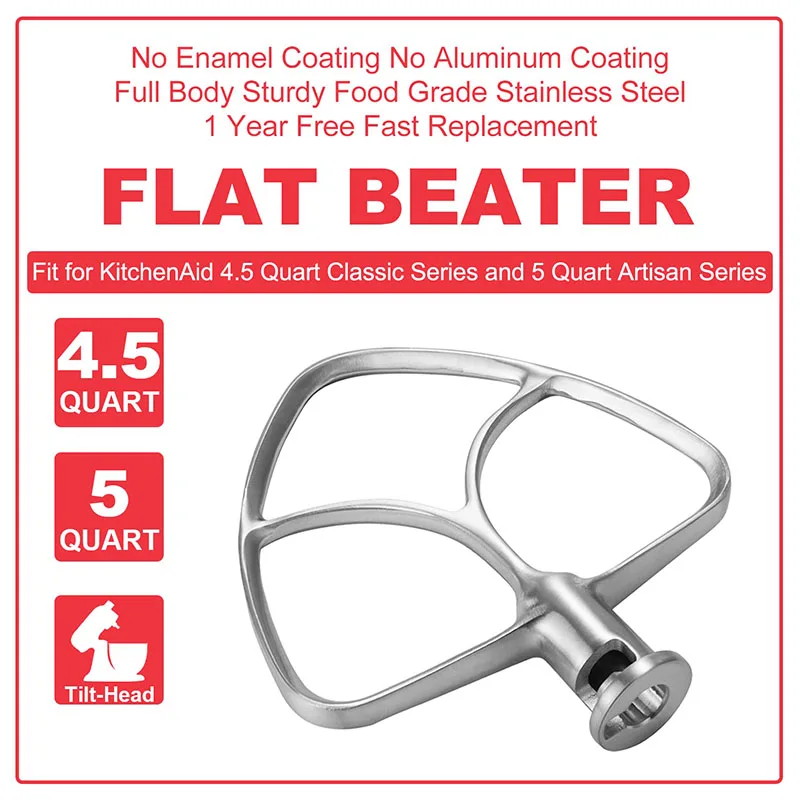 KitchenAid-batteur plat à tête inclinable en acier inoxydable poli