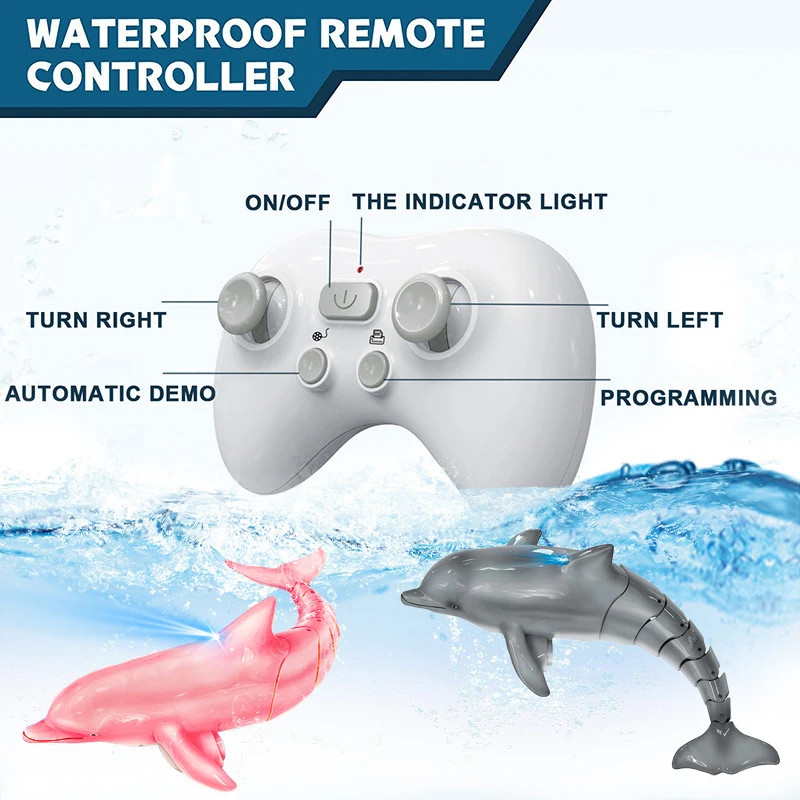 Jouet de poisson dauphin Rc 2.4G, piscine d'eau légère, électrique, étanche, télécommande, jouets animaux de natation pour garçons, cadeau de noël pour enfants
