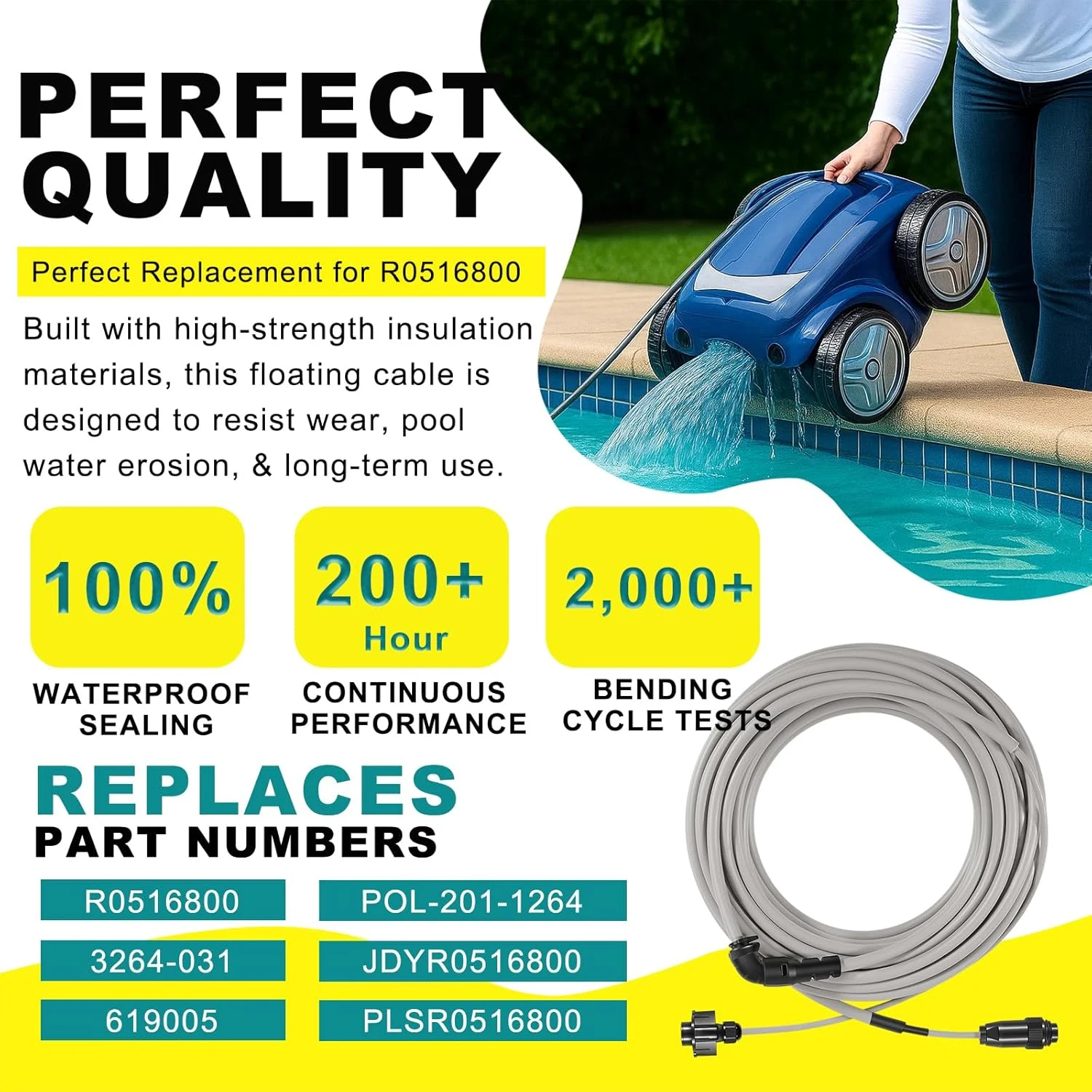 Câble flottant R0516800 60 pieds pour nettoyeurs de piscine robotiques Polaris 9300 9350 9400 9450, pour câble flottant de piscine robotique du zodiaque
