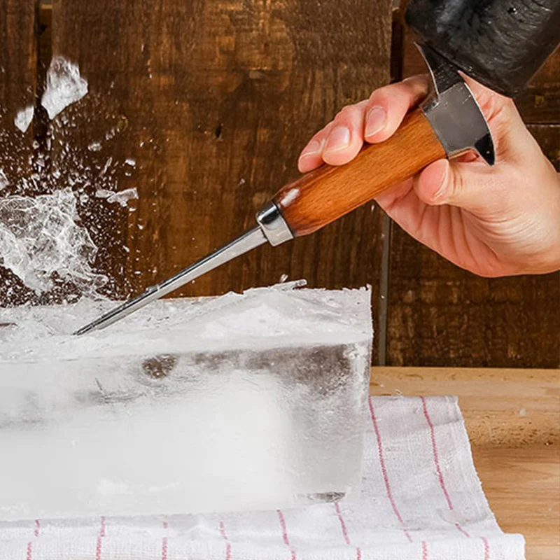 Pick à glace – Picador à glace en acier inoxydable avec manche en bois